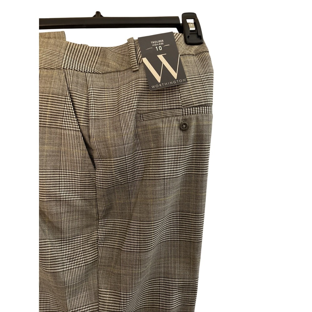 Women's Worthington Size 10 Gray Plaid High Rise Trousers - Picture 4 of 15